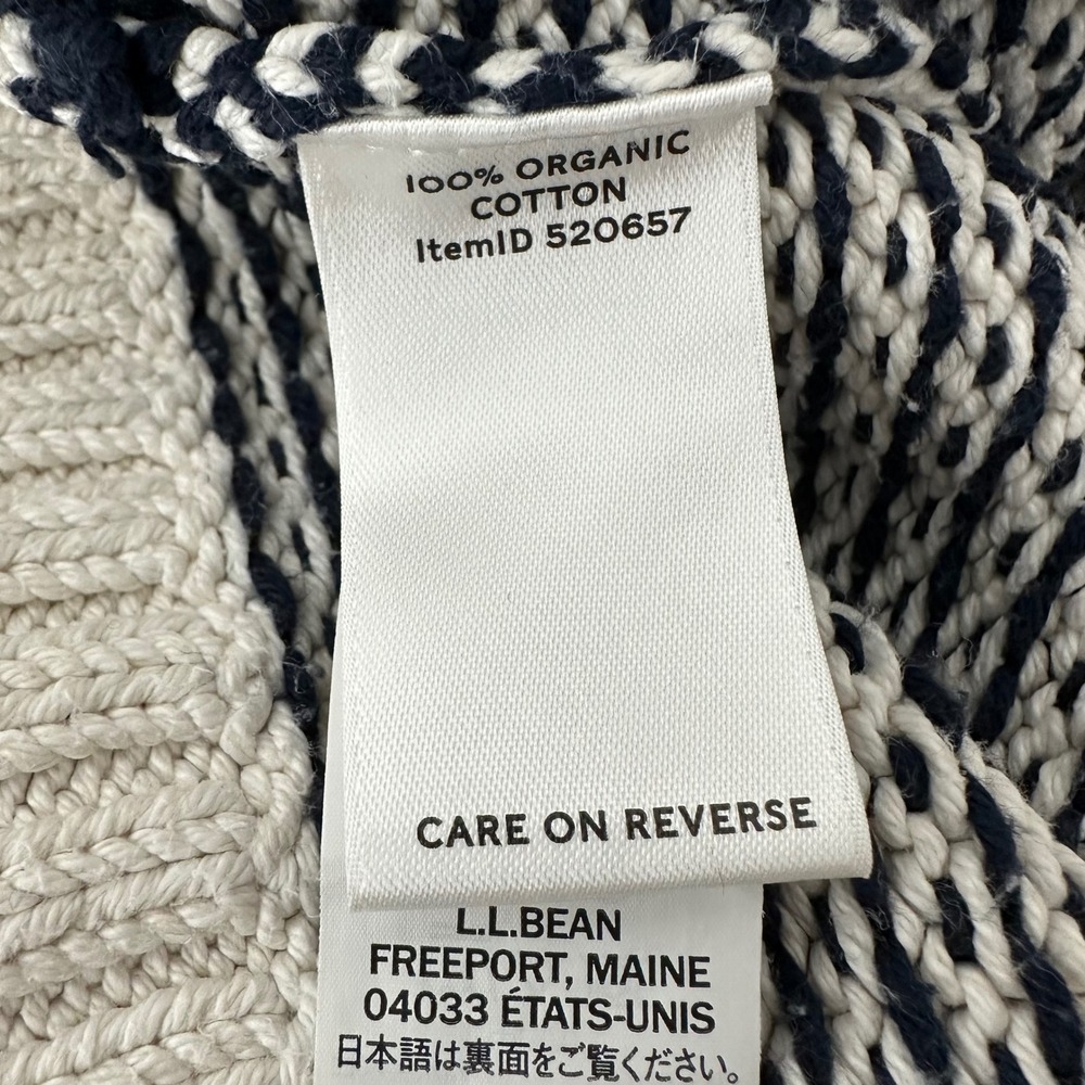 LL Bean Signature Organic Cotton Rollneck Sweater Mens Cream Navy Birdseye Knit - Picture 11 of 12